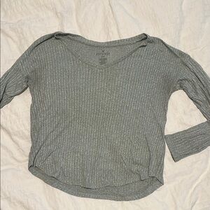 American Eagle Outfitters Gray Green Ribbed 3/4 Sleeve Blouse